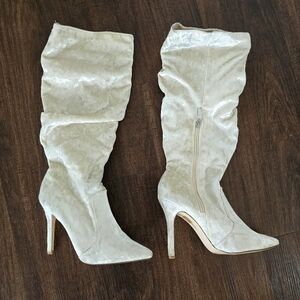 Satin Cream High Heel Boots